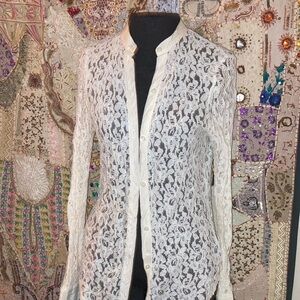 Elegant White Lace Button-Up Blouse